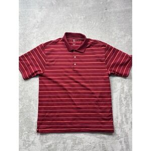 Nike Golf Shirt Men's Medium FitDry Red Striped‎ Polo Golf Shirt